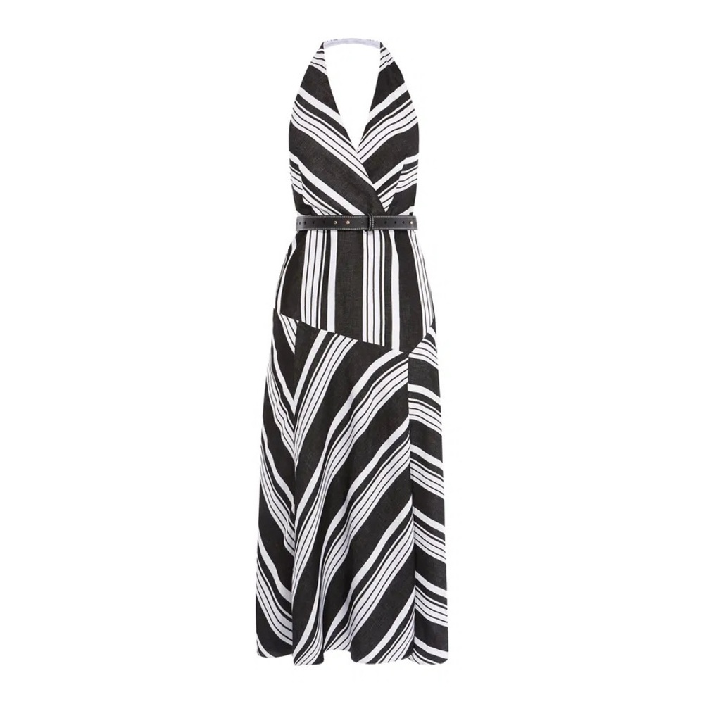 Karen Millen Black and White Striped Halter Dress